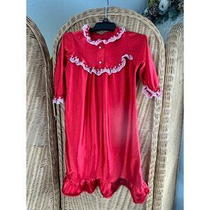 Vintage Red & White Lace Trimmed Girls' nightgown 2T